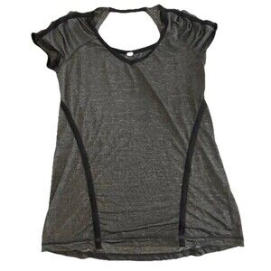 Lululemon Size 6 Black/Grey Run Team Spirit Short Sleeve Cutouts Running Shirt